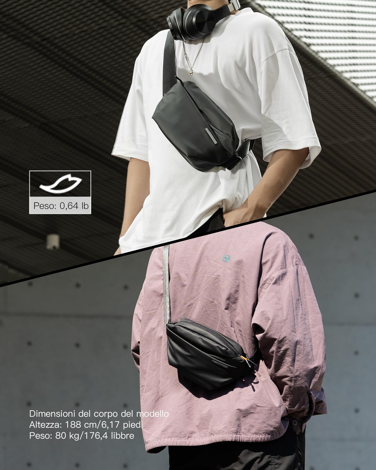 Inateck Sling Bag X, Borsa a Tracolla a Spalla Resistente agli Spruzzi per Uomo e Donna Marsupio Multiuso per Viaggi, Palestra, Ciclismo, Lavoro, Sport
