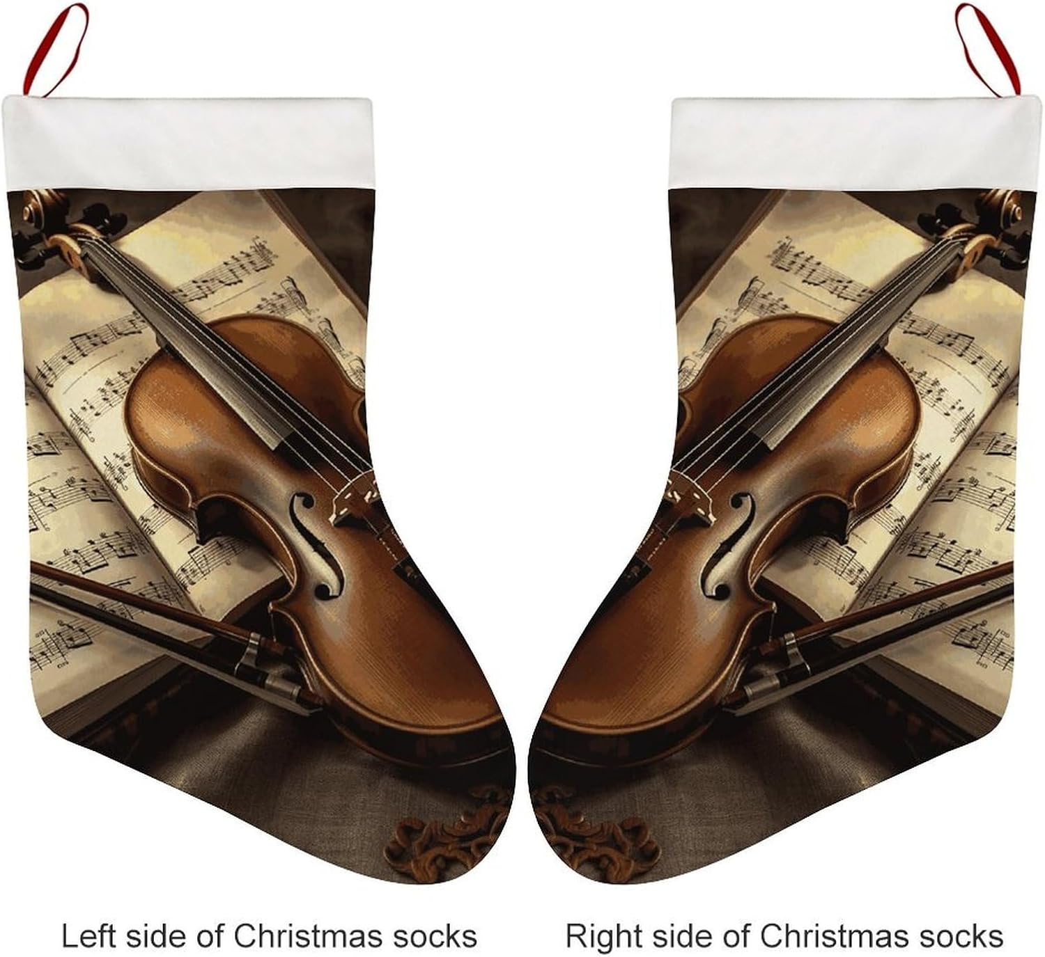 Christmas Stockings - Violin and Book Large Xmas Socks, Soft Plush Fireplace Stocking with Hanging Loop, Santa Holiday Decor for Family Party Christmas Tree Decorations image 3