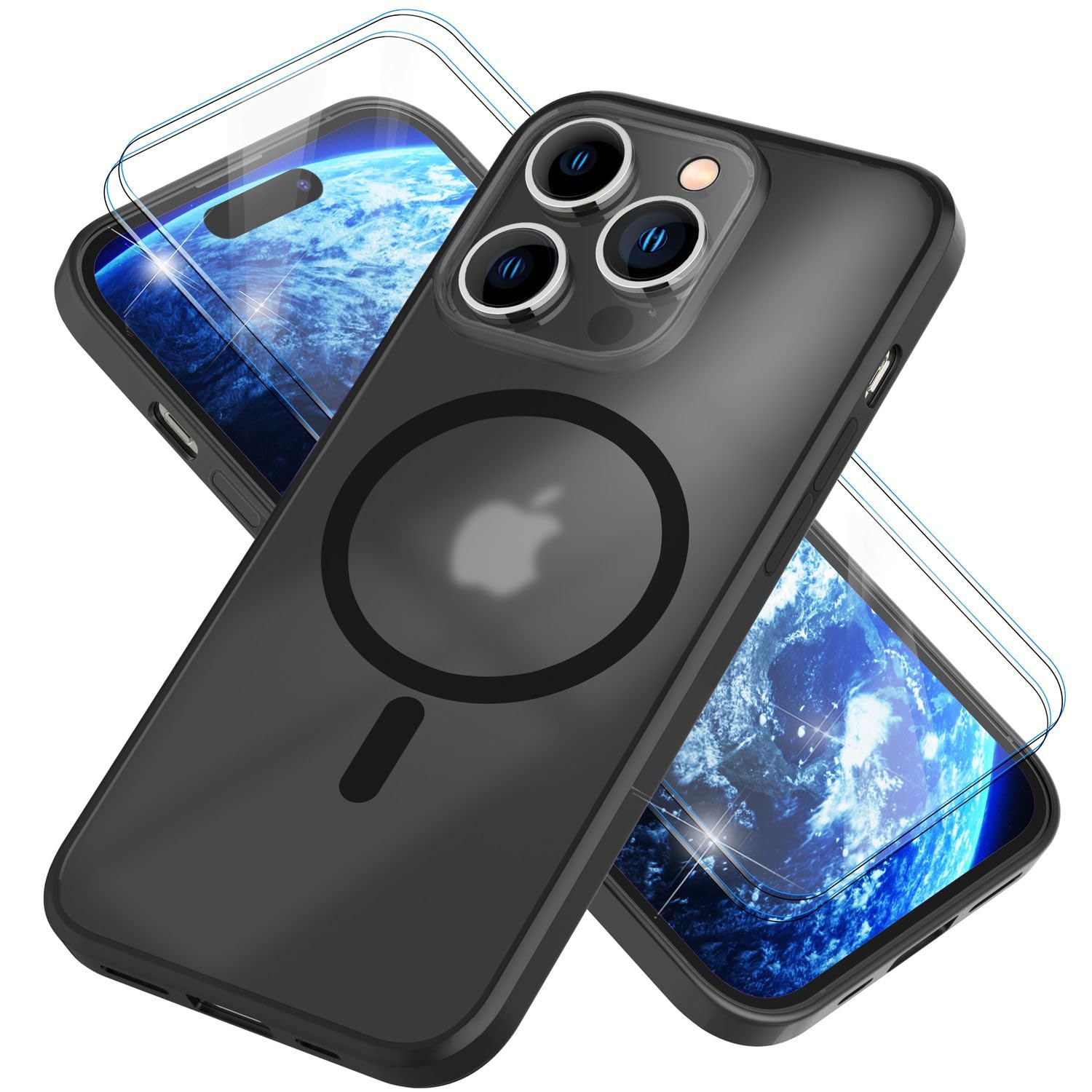 NALIA Set 3-in-1 Per IPhone 14 Pro Max: Cover MagSafe Semi-Trasparente Opaca + 2 Vetri Protezione Schermo, Antiurto - 4