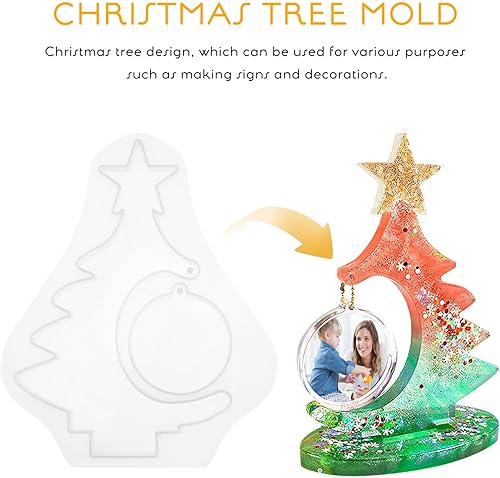 Miniatura 6 de IMIKEYA Moldes de resina para marco de fotos molde de marco de imagen de árbol de Navidad 3D, marco de fotos de bricolaje, molde de silicona de