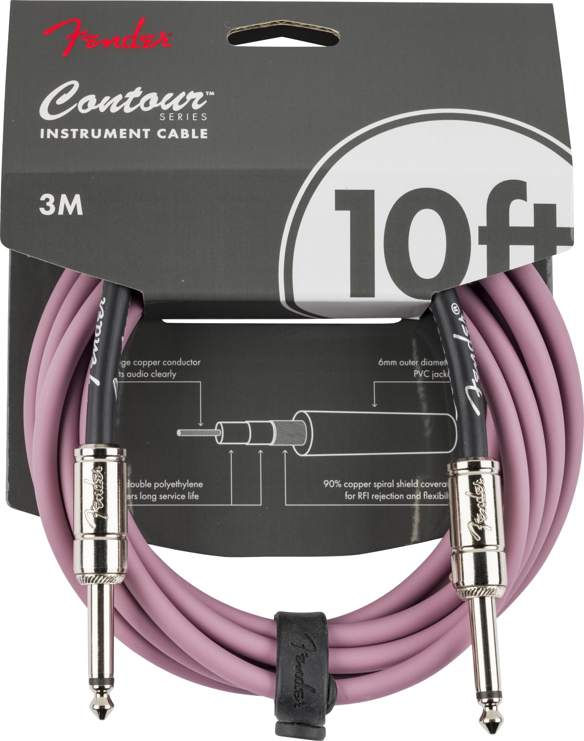 Fender Contour Instrument Cable, Guitar Cable, Guitar Accessories, Straight/Straight, Burgundy Mist, 10 ft