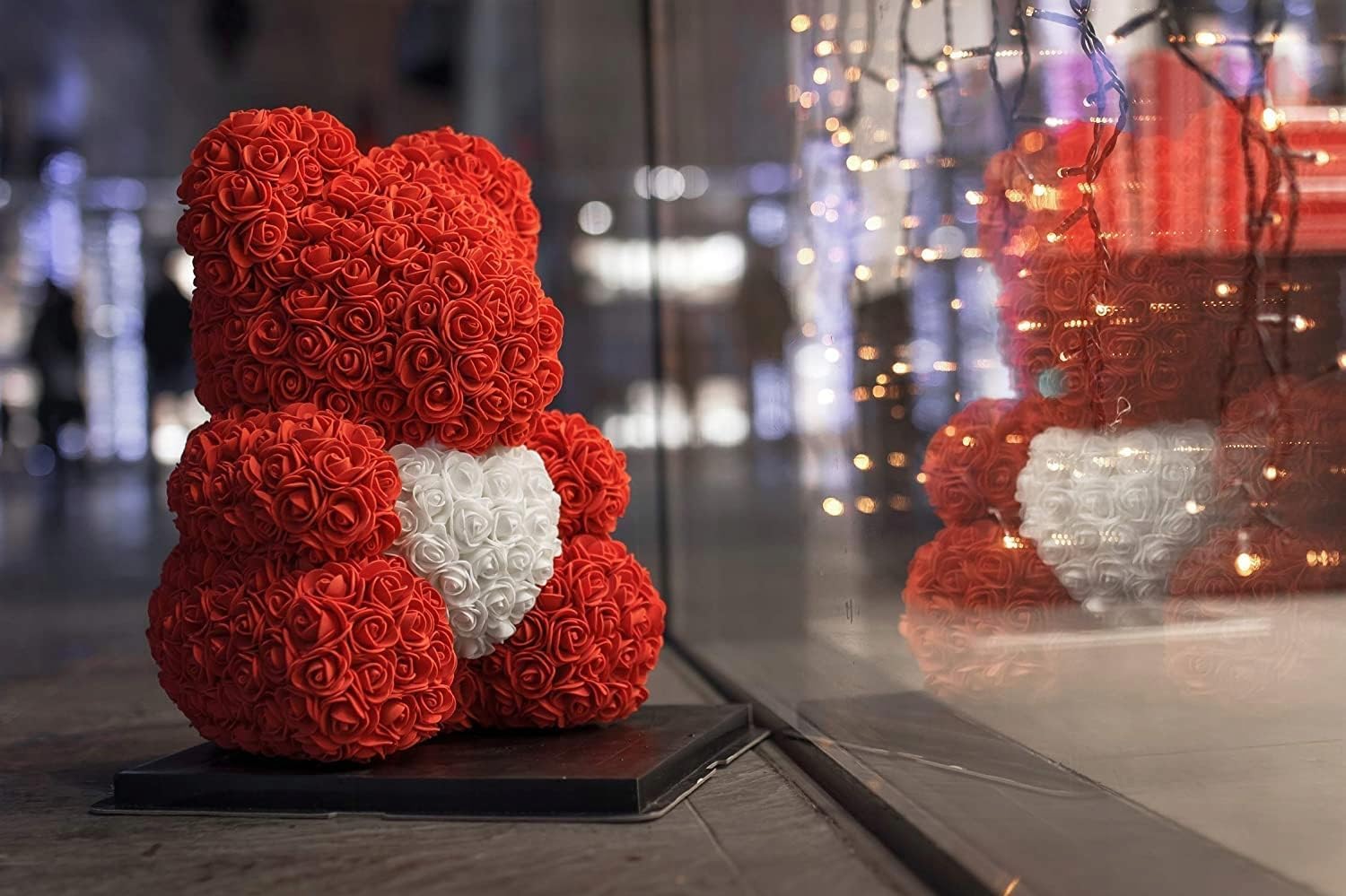 Orso di Rose con cuore rosso 40cm, fatto con Rose, già confezionato regalo per San Valentino, orsetto per fidanzata, Amica, orsacchiotto, teddy bear in Italia (ROSSO CUORE BIANCO, 40cm)