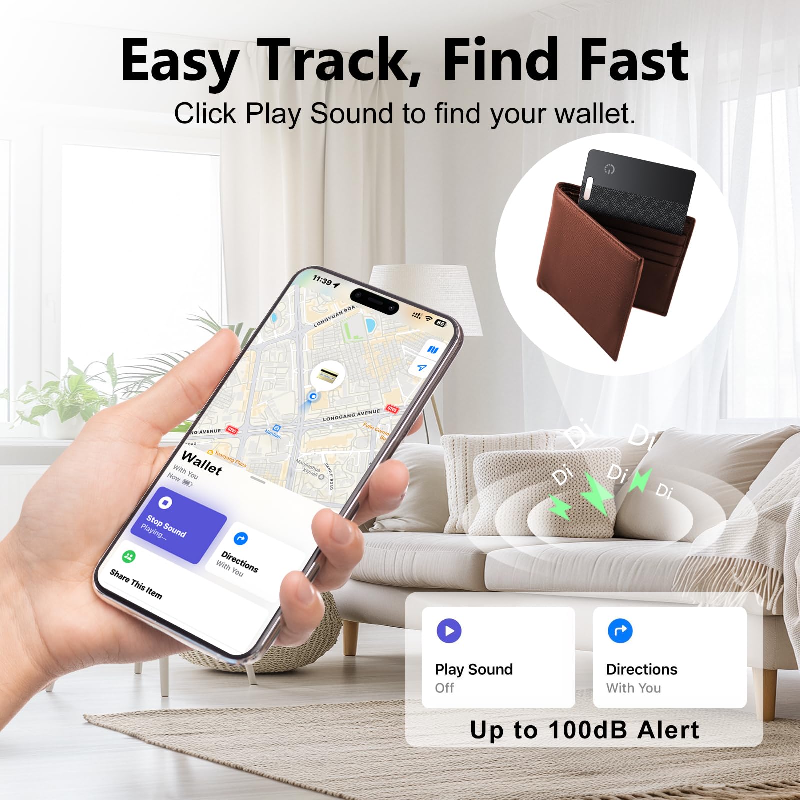 FAMOO Wallet Tracker Card 2-Pack: Apple MFi Certified 0.06in Thinner Tracker Card (IOS only) Works with Apple Find My Rechargeable Tag IP68 Item Finder for Passports Luggage Tags Purse Phone (Black) - 3