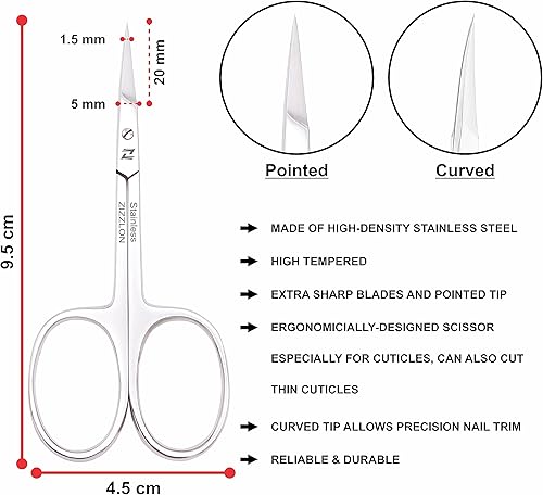 Miniatura 12 de Tijeras para cutículas con hoja curvada extrafina, tijeras extra delgadas para el cuidado de cutículas, tijeras profesionales de manicura con punta