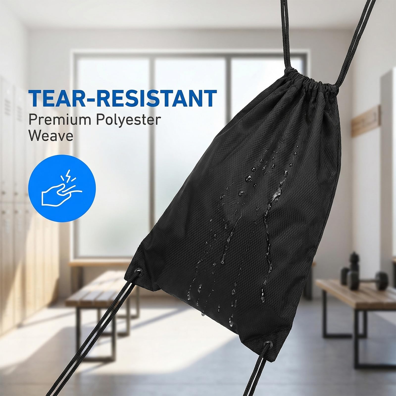 Mochila Impermeable Deportiva con Cordón, Bolsa de Gimnasio Gran Capacidad, Saco de Cuerdas para Hombre y Mujer