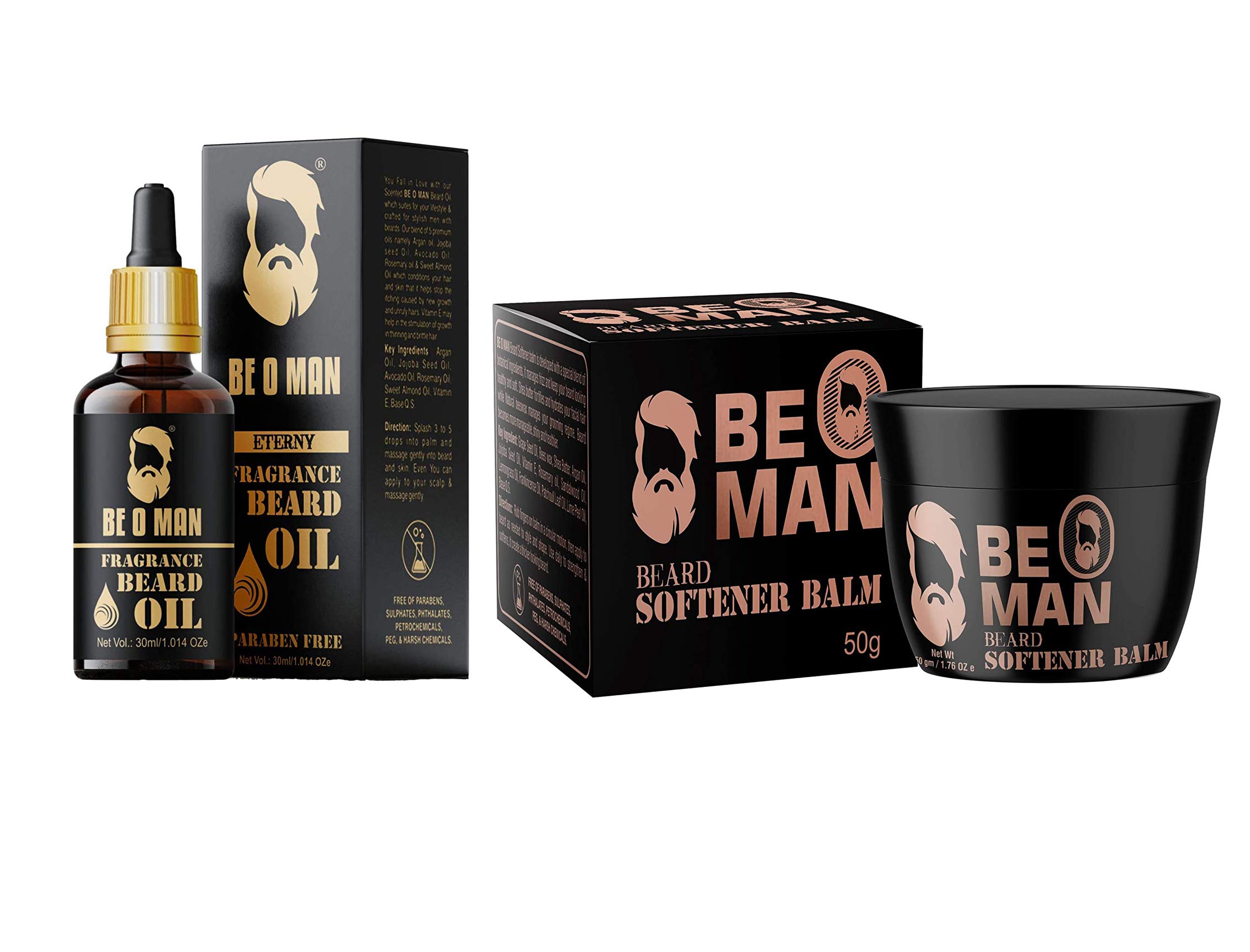 Be O ManCombo of Leather Pouch Kit Beard Softener Balm for Grooming Men’s Facial Hair, 50G and Fragrance Beard Oil, 30 ml