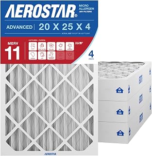 Aerostar Air Filter 20x25x4 MERV 11 AC Filter, HVAC, Furnace Filter, 4 Pack