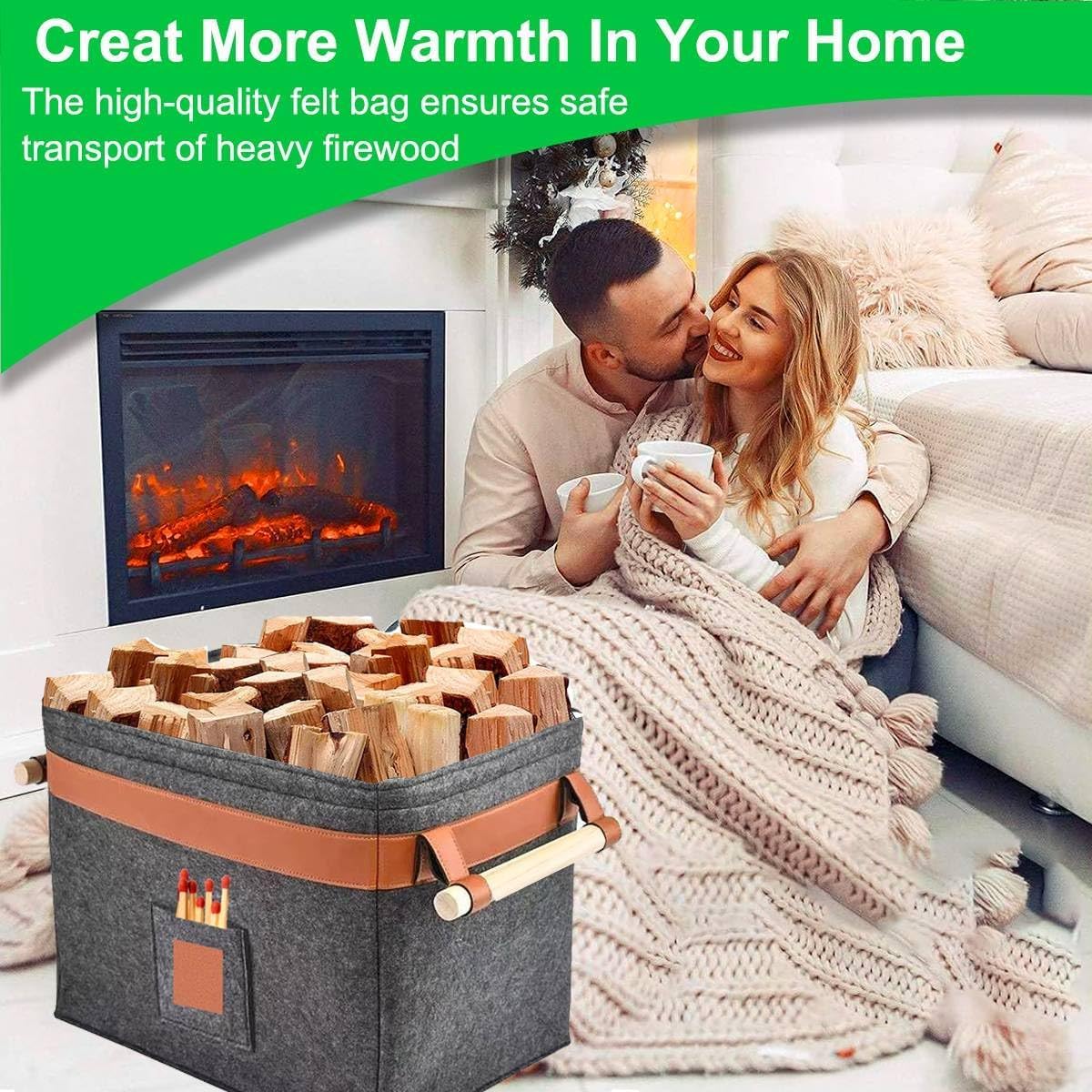 Uni-Fine - Cesta de madera de fieltro (42 x 32 x 32 cm, 43 L, cesta de leña con asa, cesta de fieltro extragruesa, también se puede utilizar como cesta de almacenamiento para compras y periódicos)