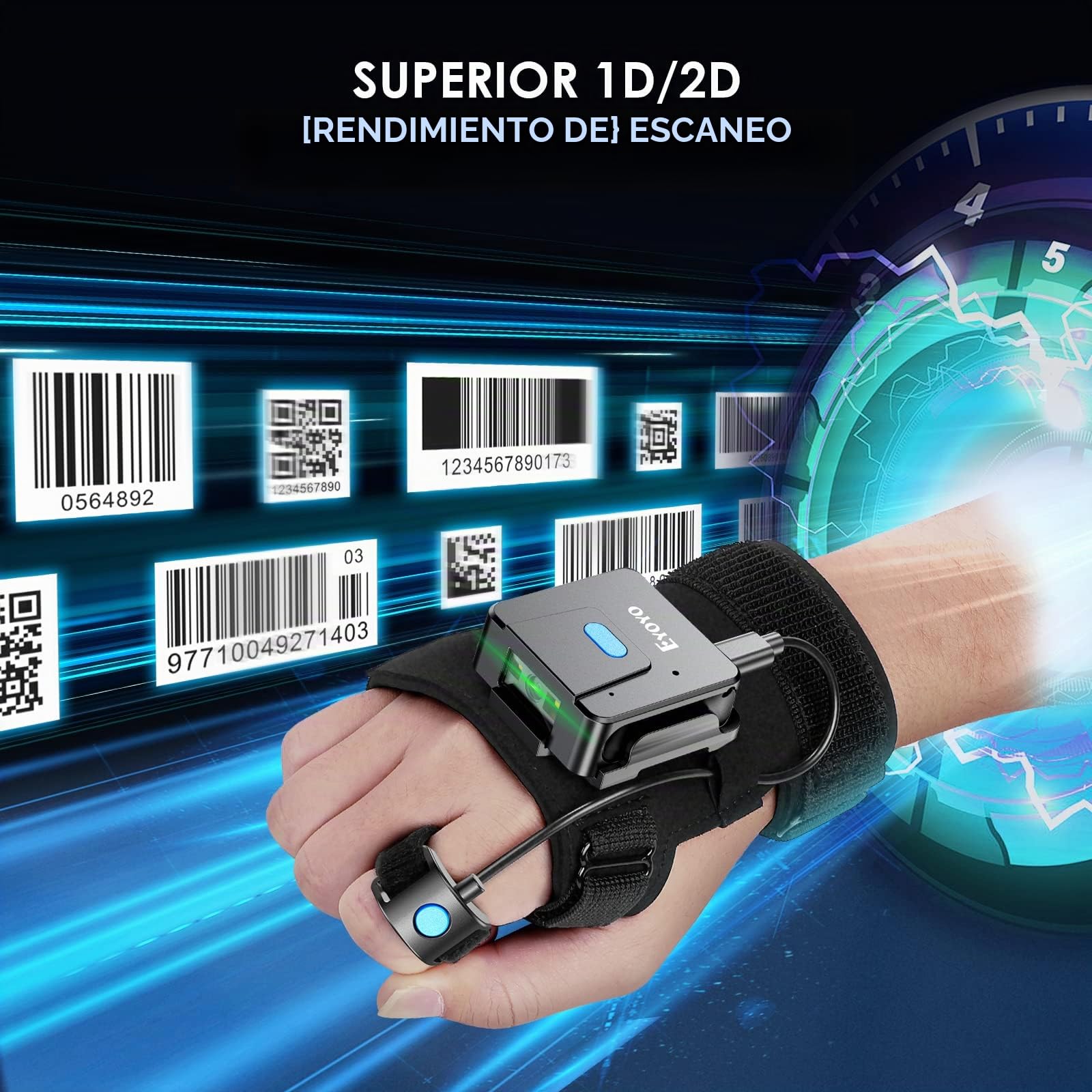 Eyoyo Escáner de código QR, Anillo de Dedo 1D 2D Bluetooth escáner de código de Barras, Mano Izquierda y Derecha, Android Tablet | Lector de código de barras para mano izquierda y derecha, escáner de inventario compatible con iPhone, iPad, tableta Android