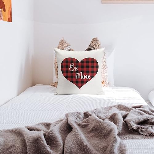 Miniatura 7 de Funda de cojín con diseño de corazón de amor rojo y negro diseño de búfalo rojo y negro funda de almohada decorativa de lino con cremallera cuadrada