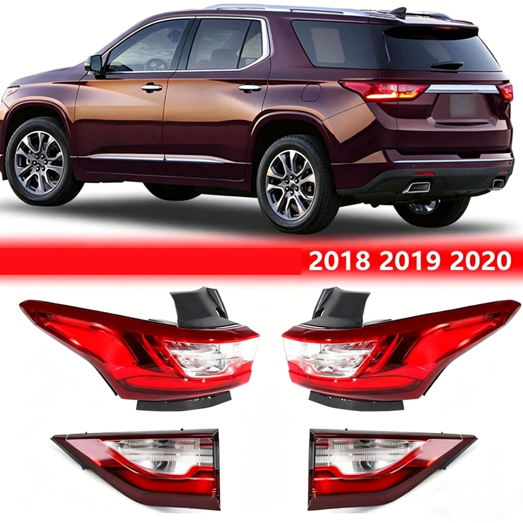 Lampa Tyłowa Samochodu Lampa Hamulcowa Lampa Migająca Dla Chevy Dla Traverse 2018 2019 2020 Wersja US(4pcs)