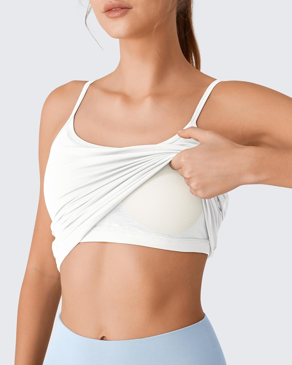 G4Free BareFeel Women's Built in Bra Camisole Tank Tops Removable Padded Spaghetti Strap Square Neck Casual Yoga Pilates Top - Image 2