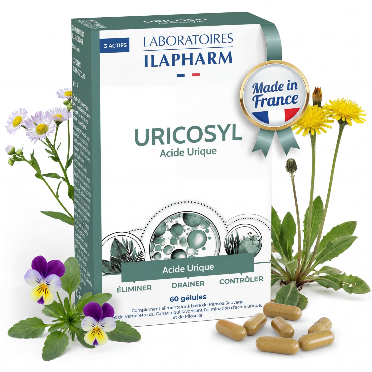 Laboratoires Ilapharm Uricosyl – Élimination de l'acide urique – Complément alimentaire à base de plantes – Boîte de 60 gélules