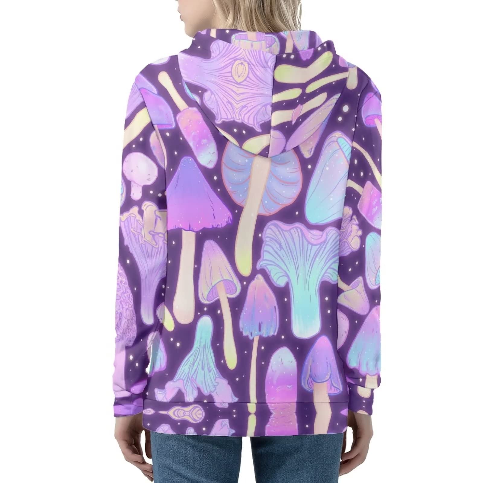 HUIACONG Bluza z kapturem z zamkiem błyskawicznym dla kobiet rozmiar XS-5XL nastolatki bluza z kapturem, Różowy Grzyb Gwieździsty, L
