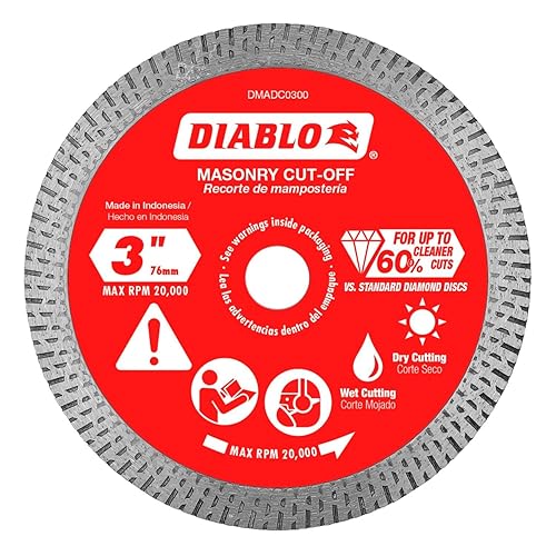 Diablo Diamond Continuous Rim Masonry Cuf-Off Disc - Ideal Use for Granite, Marble, Porcelain and Tile - 3 in Diameter, 3/8 in Arbor, 1/41 Hub Type - DMADC0300