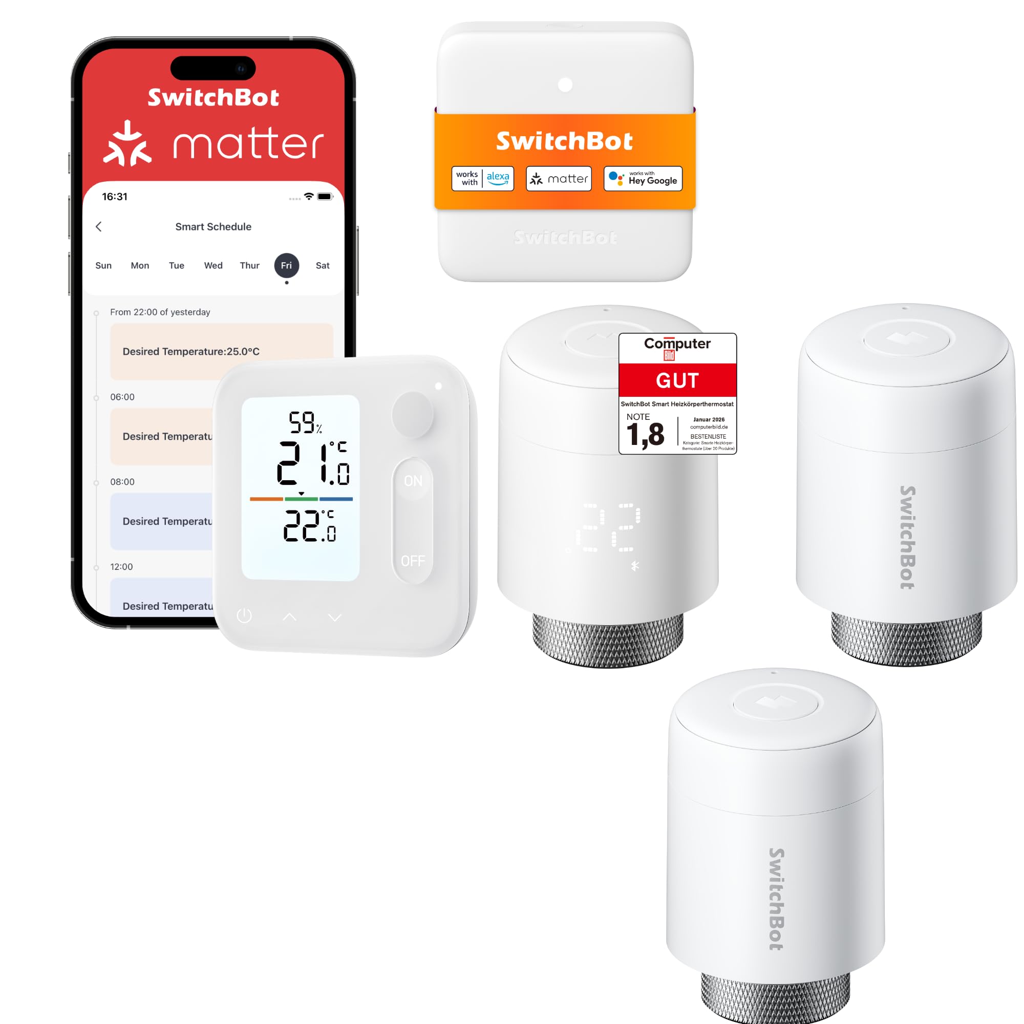 SwitchBot Smart Heizkörperthermostat 2er-Pack Matter Panel Combo – App- und Zeit-Steuerung, Energieseinsparung, einfache Installation, kompatibel mit Alexa, Apple Home und Home Assistant