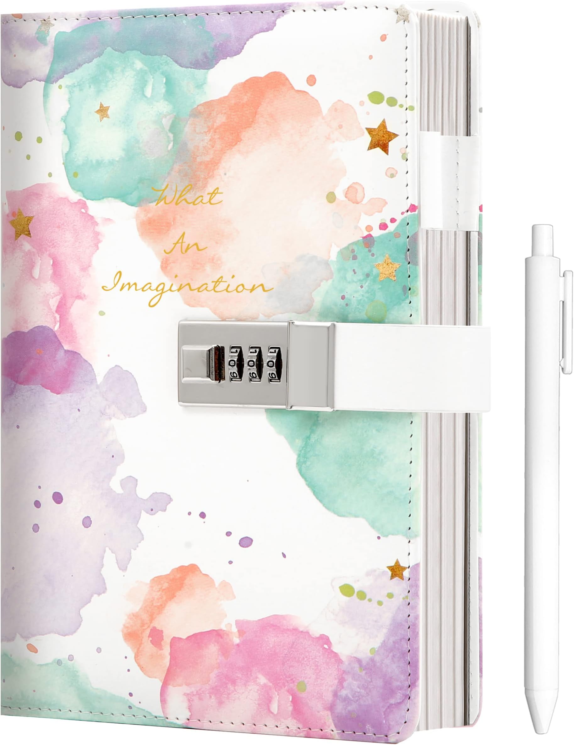 CAGIE Diary with Lock for Women Lockable Secret Diary, Spilling Ink Design Waterproof Cover 192 Pages Lock Diary with Pen, 5.7 x 8.5 Inch Christmas Gift for Girls Journal with Lock