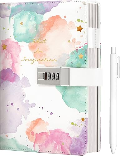 Miniatura 8 de CAGIE Diario para niñas de 8 a 12 años, regalos para niñas de 9, 10, 11 y 12 años con cerradura, diseño de tinta derramada, diario de 192 páginas