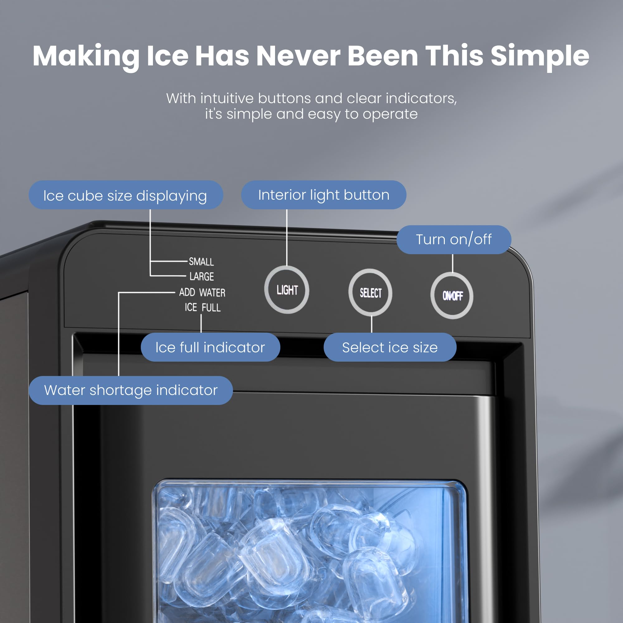 Electactic Ice Makers Countertop,26lbs/24h,8pcs In 6mins,Portable Ice Maker Machine With Self-Cleaning,Interior Lighting,2 Sizes Of Bullet Ice For Home/Office/Party(Black) on Fridge.com - View 6
