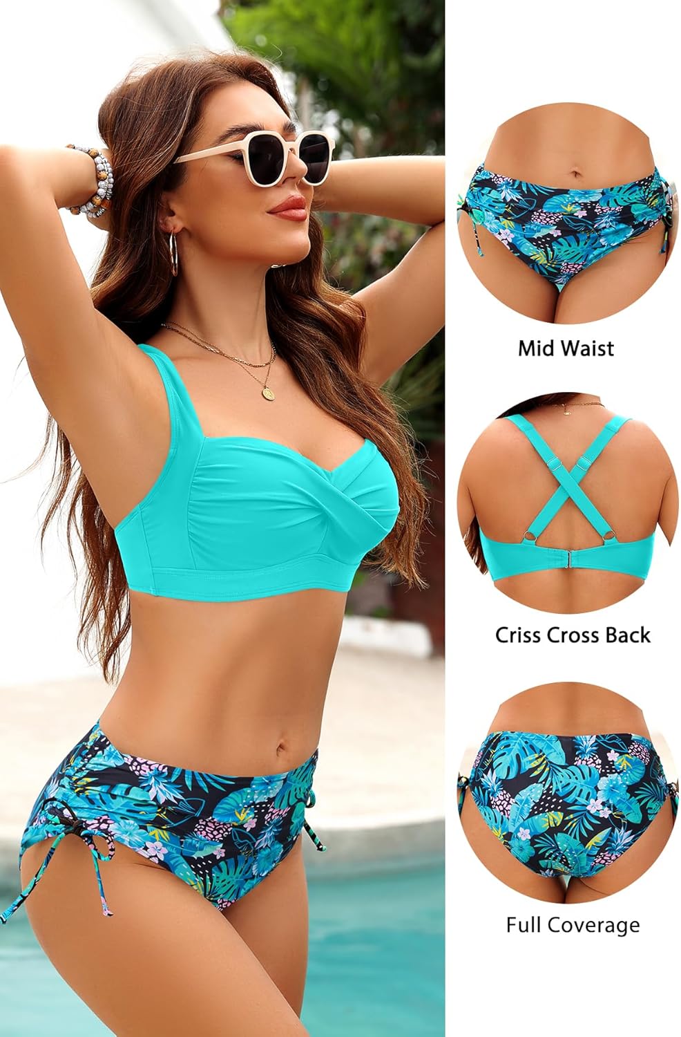 Women Two Piece Swimsuit - Push Up Bikini Set Criss Cross Bathing Suit Drawstring Mid Waist Bottom 2026 Swimwear - Image 4