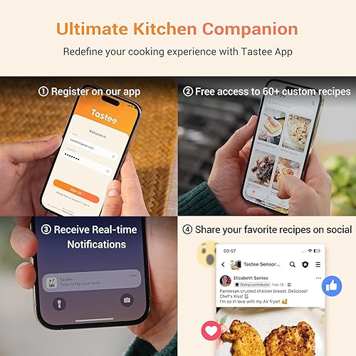 Miniatura 6 de Tastee Freidora de aire, freidora de aire compacta 8 en 1 de 5.5 cuartos de galón, deshidratador digital de 450 F con sonda inteligente de doble