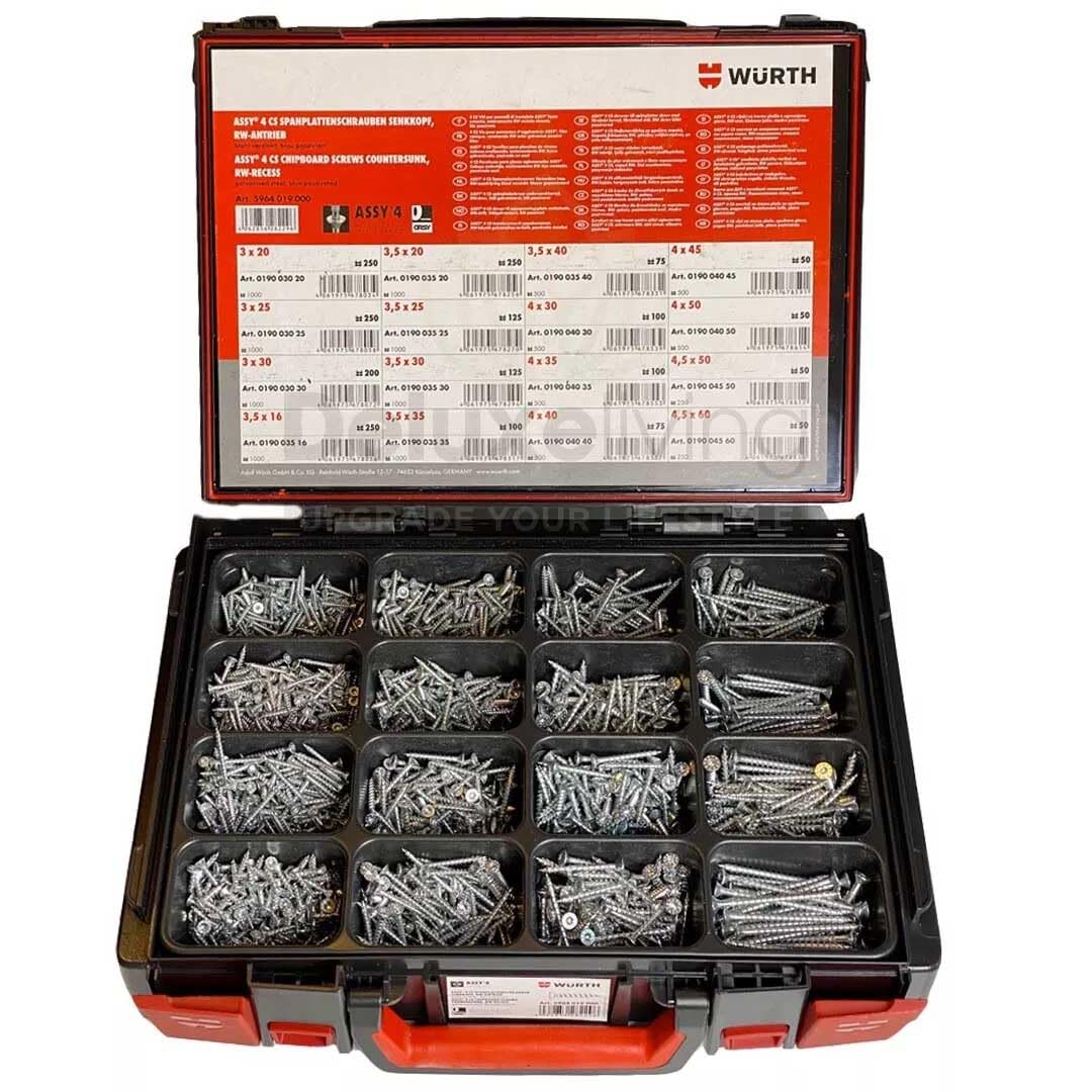 Würth ASSY® 4 CS Senkkopf Beschlagschrauben Sortiment Holzschrauben mit RW Antrieb verzinkt 2100 Teile im ORSY Sytemkoffer 5964019000 Größe 3,5mm - 4,5mm | Länge 16mm - 60mm