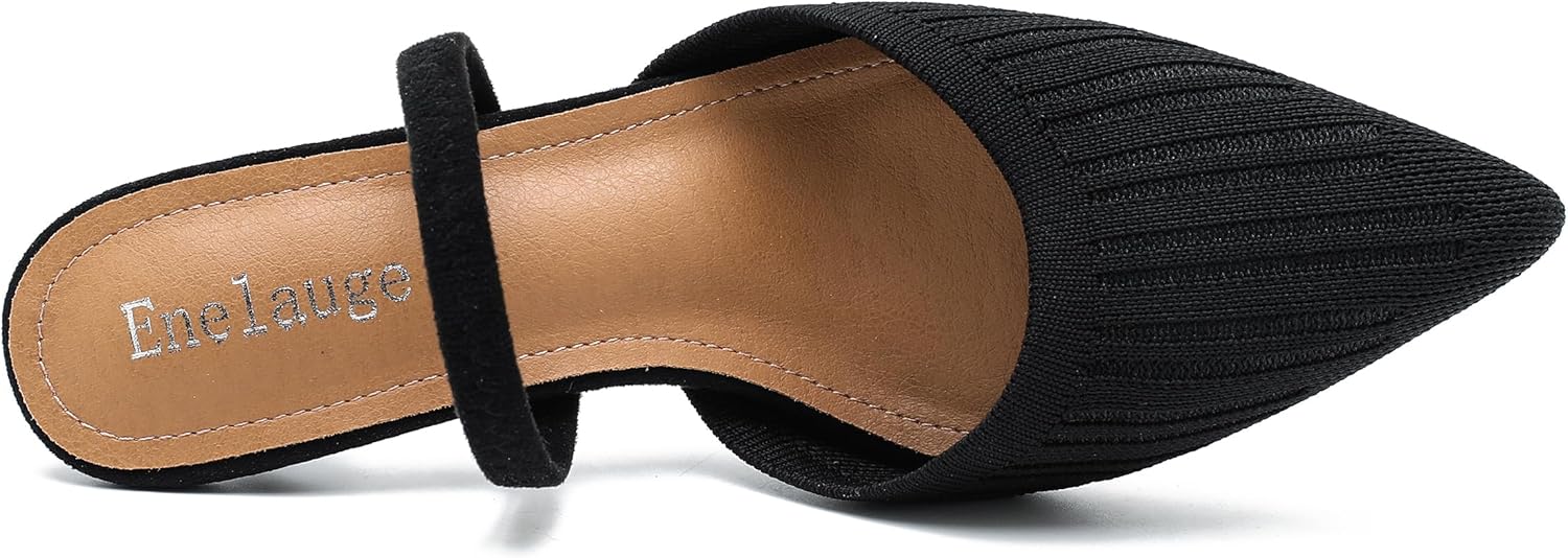 Enelauge Women's Pointed Toe Low Kitten Heels Sandals Knit Fabric Pumps Elastic Ankle Strap Closed Toe Slingback Slip On Comfortable Dress Wedding Shoes - Image 5