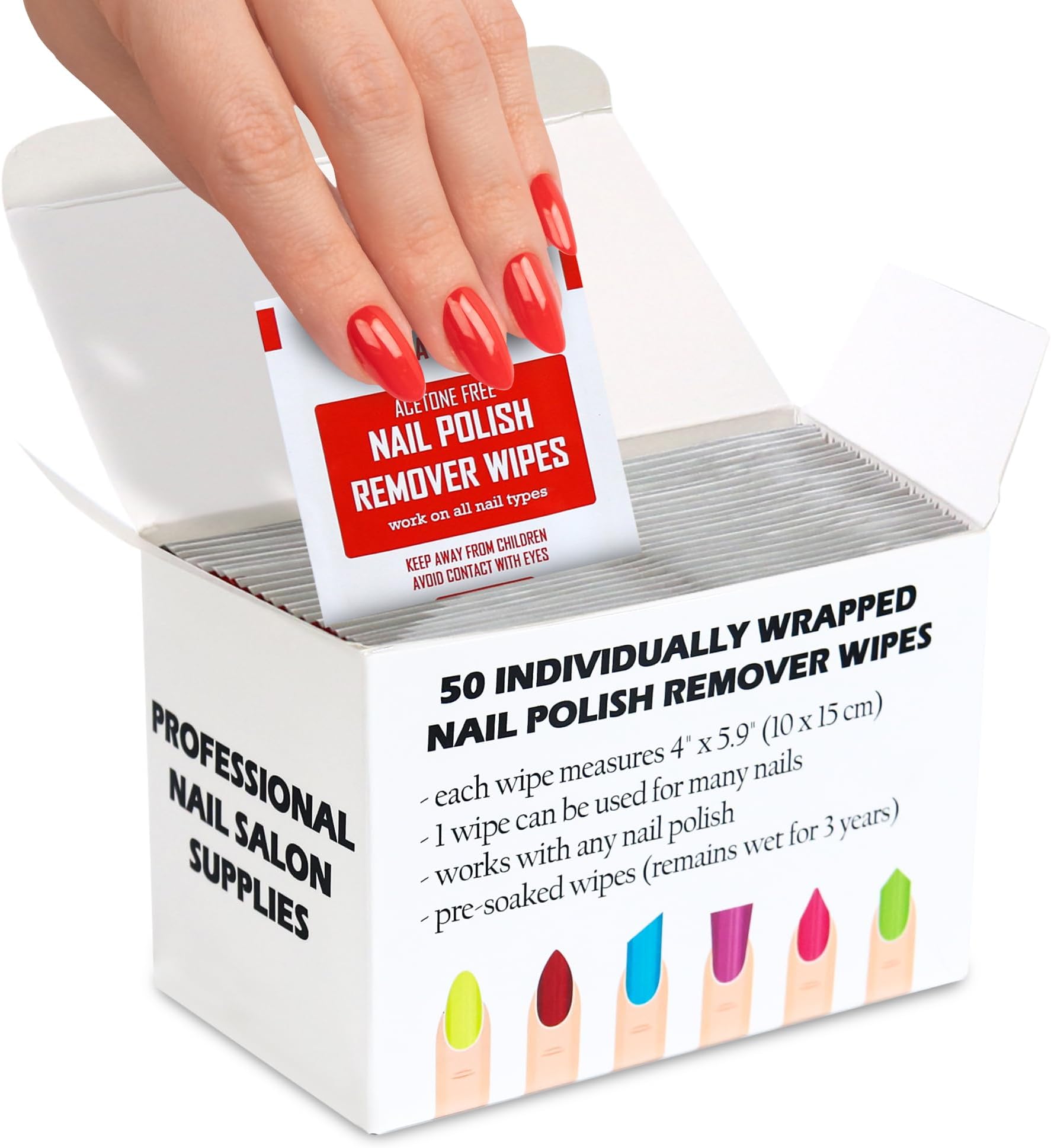 Nail Polish Remover Pads - 100% Non-Acetone - 50 Pack Bulk Set - Individually Wrapped - Quick Nail Polish Remover Wipes - Fingernail Travel Kit to Clear Nail Polish for Home & Professional Removal