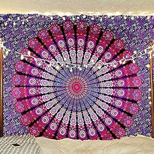 Bless International Indiase hippie, Boheemse, psychedelische mandala met pauw, voor wanddecoratie, beddengoed, tapijt…