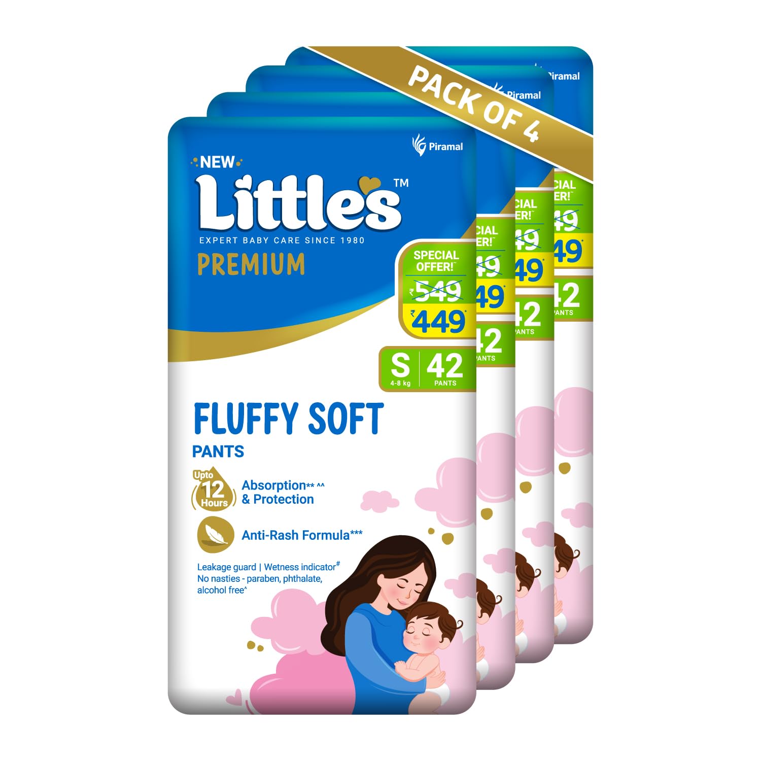 Little's Baby Diapers S Size (Small) Pants Style | 4-8 kg | 168 Count - Pack of 4 | CottonSoft Baby Diaper with Leakage Guard, Wetness Indicator & 12 Hours Absorption-image-25