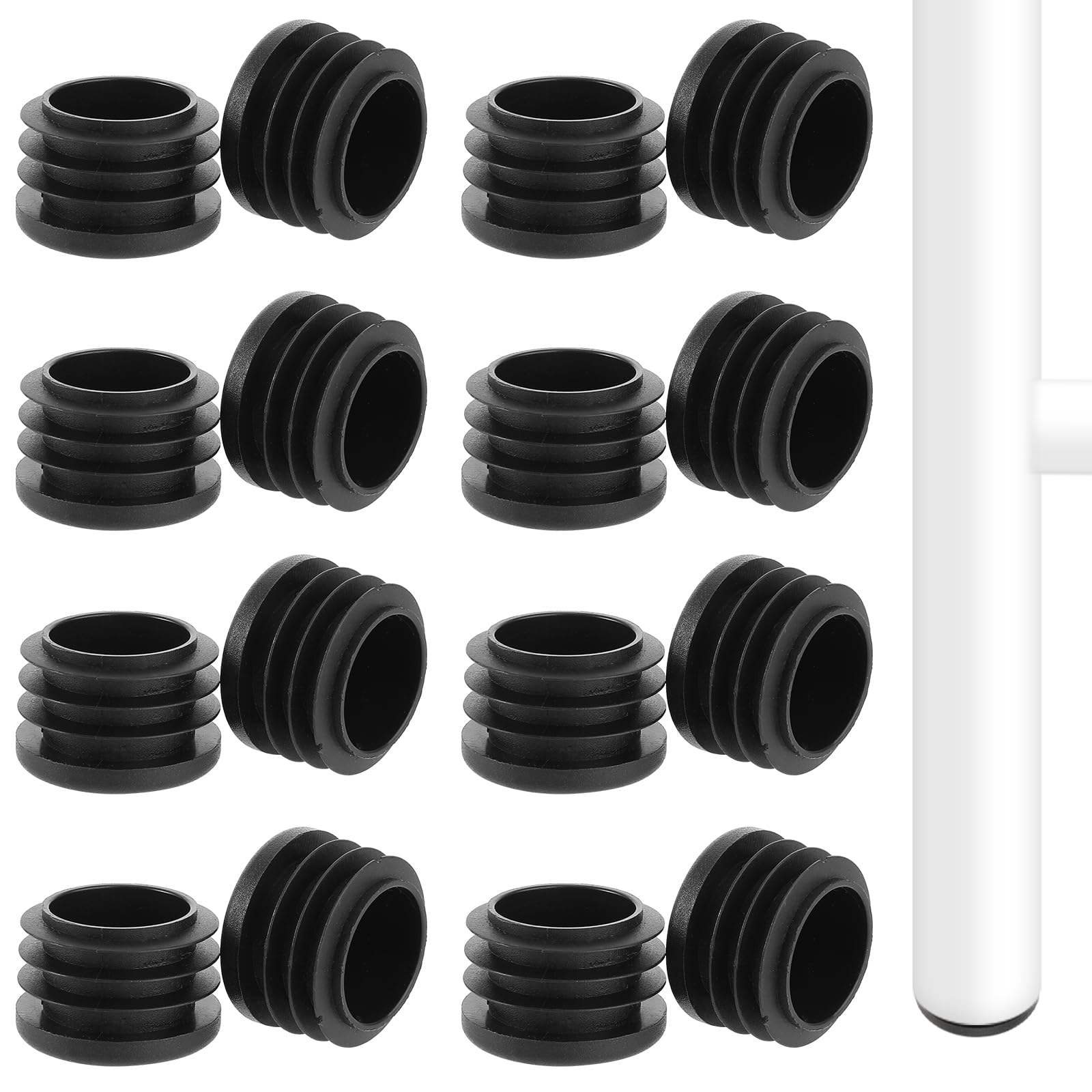 Thinp 16 Pcs Round Plastic End Caps, 1 Inch (25 mm) Round Tubing Plug Inserts Black