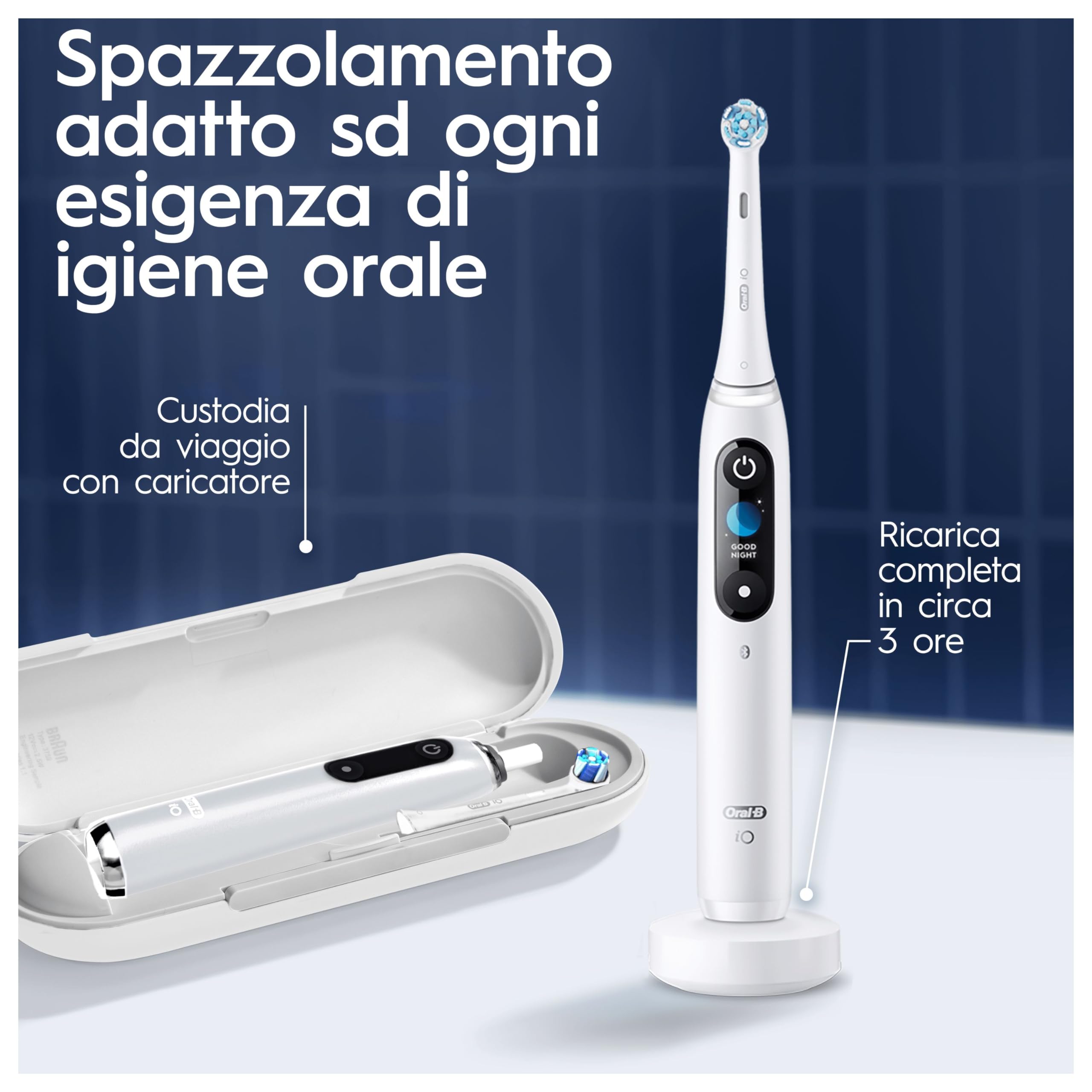 Oral-B Spazzolino Elettrico Ricaricabile iO 9 Bianco Ed. Speciale, 1 Testina di Ricambio, 1 Custodia Da Viaggio, 1 Astuccio Magnetico. 1 Spazzolino