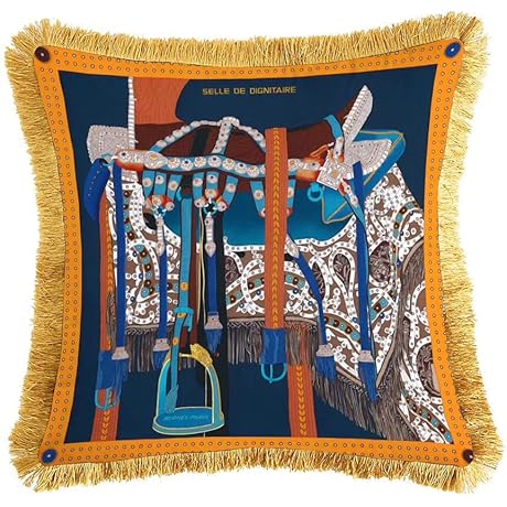 Luxurious Velvet Hermes Throw Pillow Cover with Embroidered Equestrian Motifs