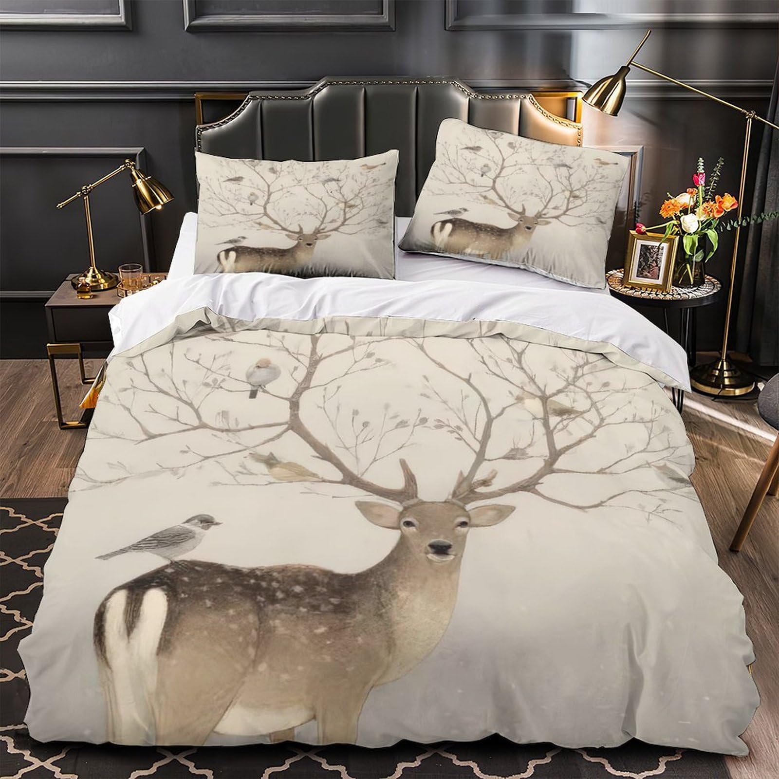 Parure de lit cerf effet 3D en microfibre premium grand lit king