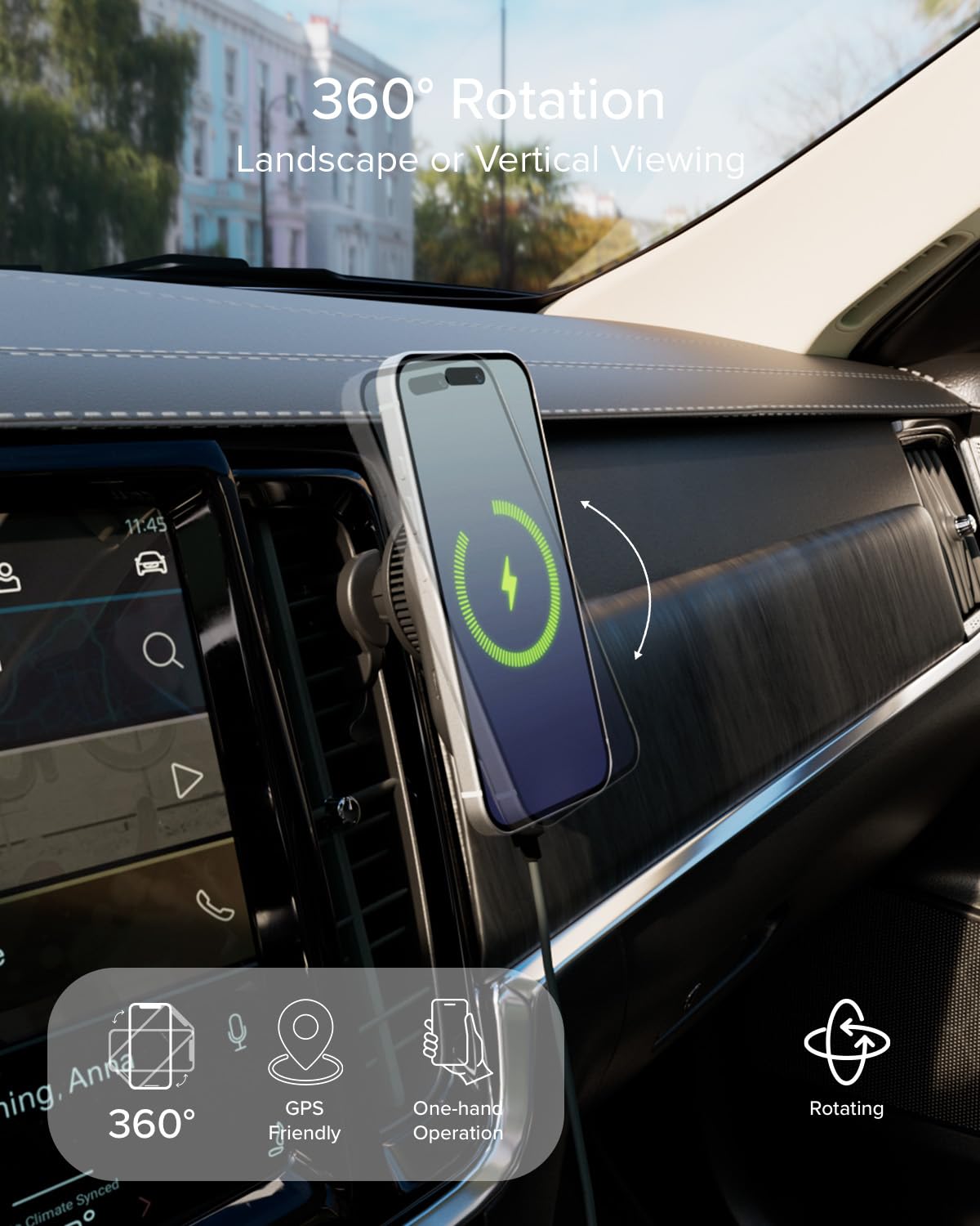 SBS Qi2 25W Cargador Wireless MagSafe, Soporte de Móvil para Coche Magnético, Montaje en Rejilla de Ventilación, Carga Rápida, Alimentación USB-C, Cargador para iPhone, Android, Negro