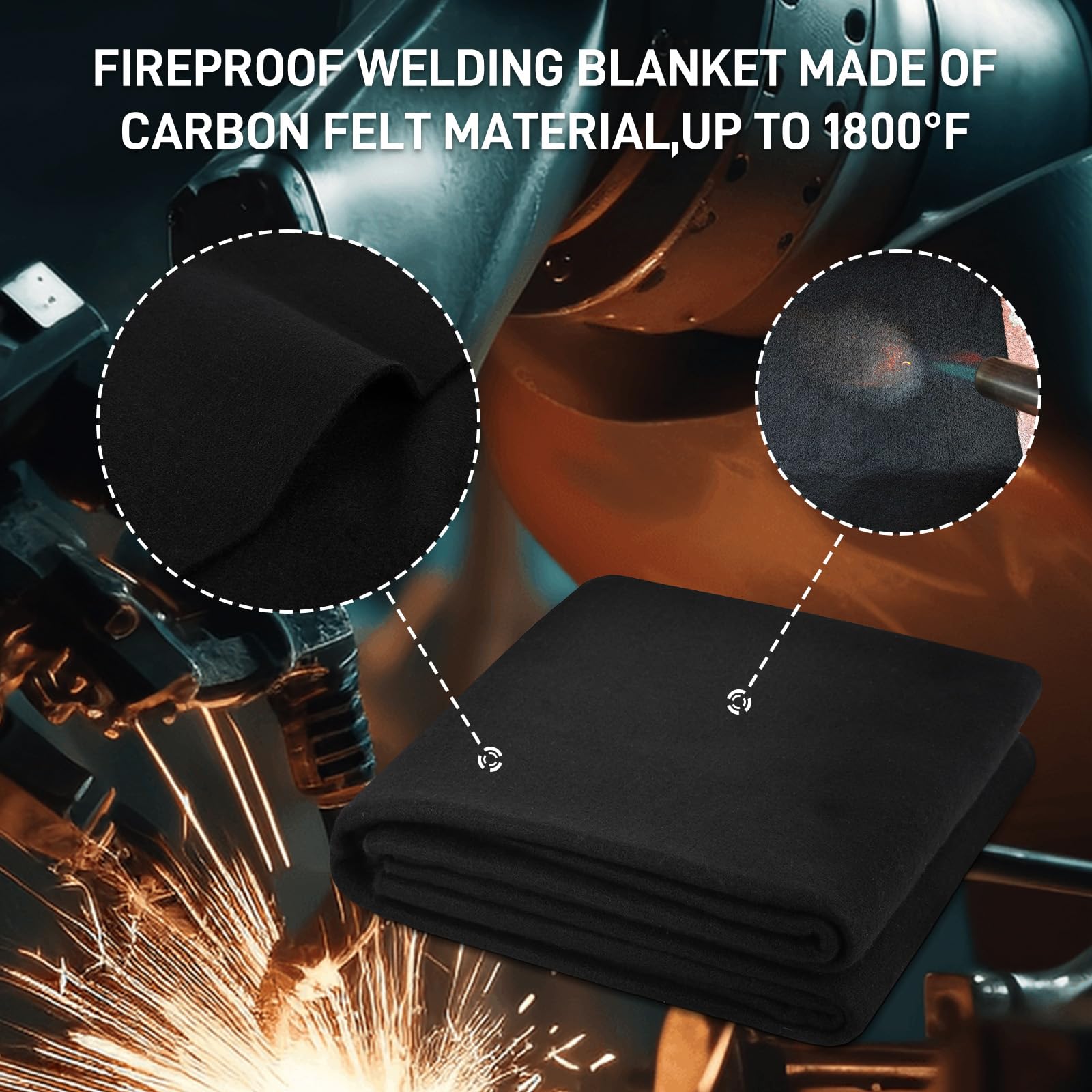 Manta de soldadura ignífuga grande de 72 x 96 pulgadas, resistente al calor hasta 982.2 °C, tela ignífuga de fieltro de carbono para trabajos de soldadura, cubiertas de parrilla al aire libre