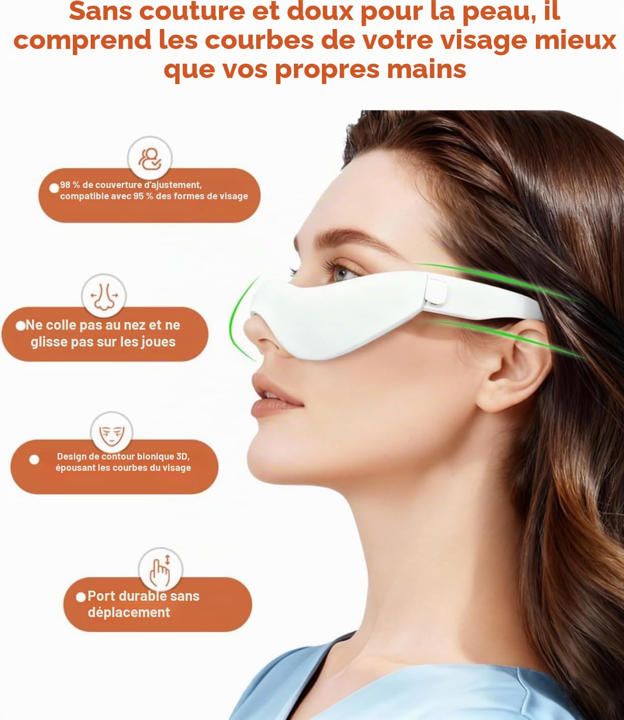 EyeLift Lunettes de thérapie par lumière rouge avec masseur à micro-courants, rechargeables, noires, pour cernes, gonflements, rides et poches sous les yeux