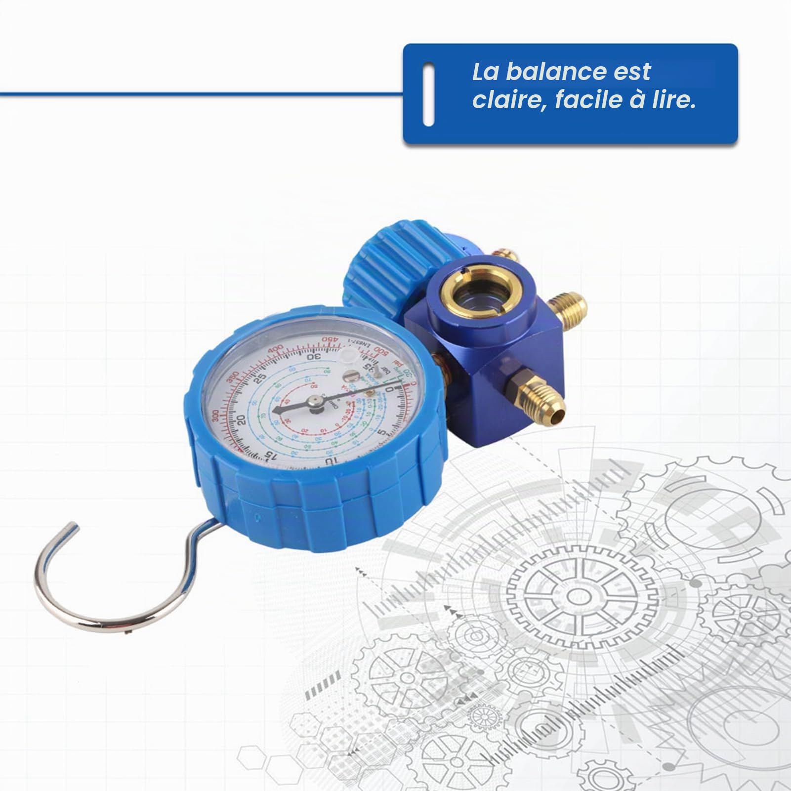 Manomètre de collecteur de climatisation, 500 psi 35 kgf/cm² Manomètre climatisation Couteau de jauge de collecteur de réfrigérant avec crochet, pour R12 R502 R22 R410 R134A