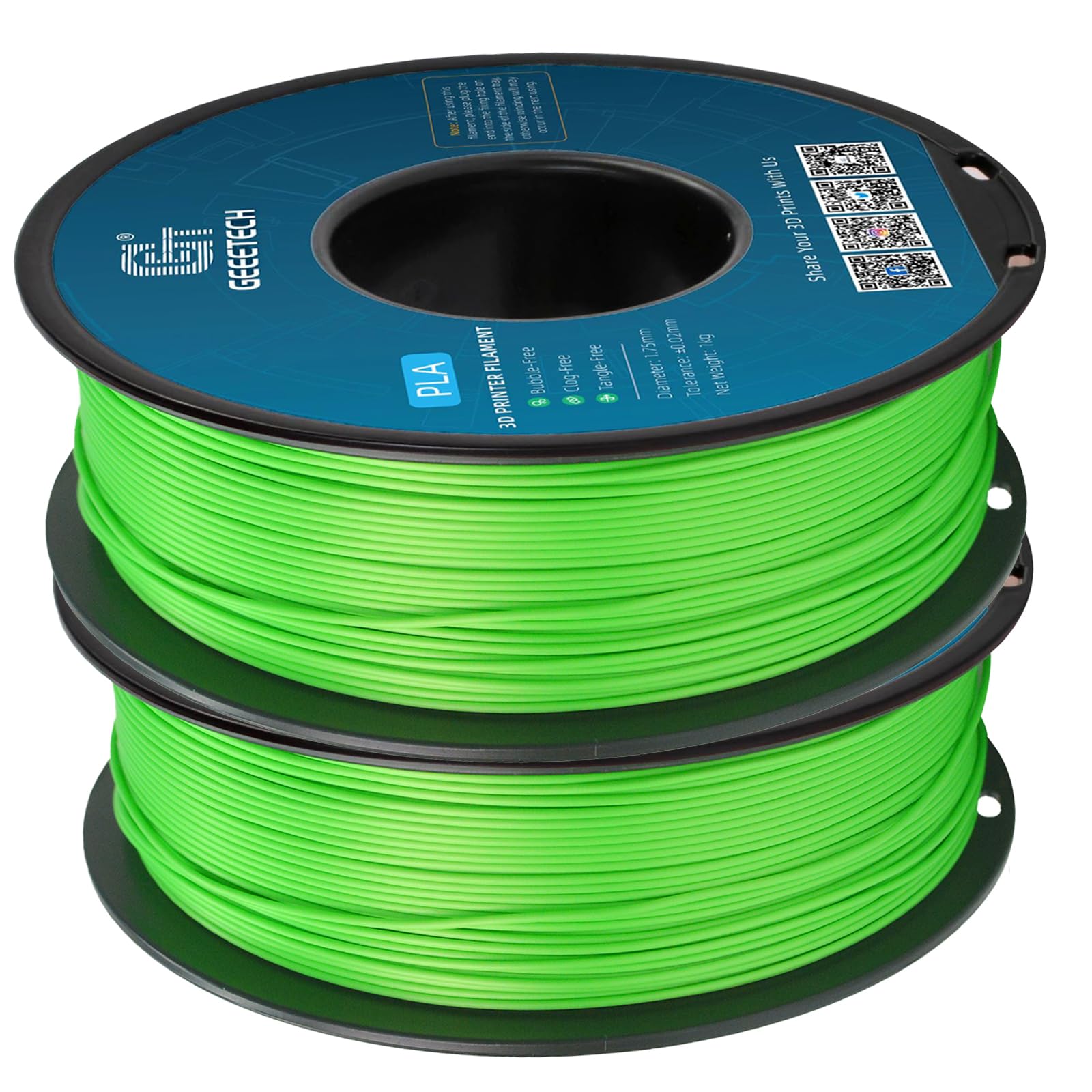GEEETECH PLA Filament neue Grün, 2x1kg Spule für 3d Drucker