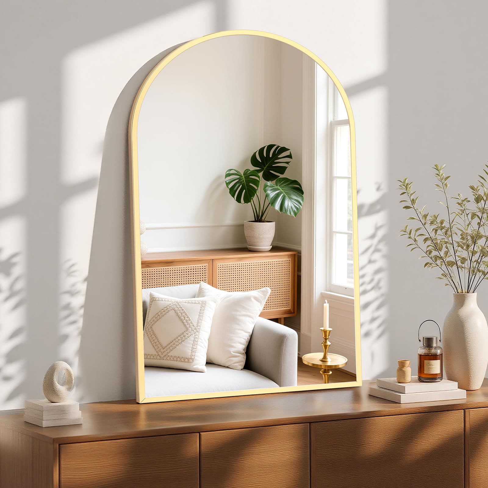 Sweetcrispy 26"x39" Arched Gold Bathroom Mirror, Bathroom Mirrors for Over Sink, Modern Wall Mirrors Arch Decorative for Entryway, Bedroom, Vanity,Horizontal or Vertical Hanging