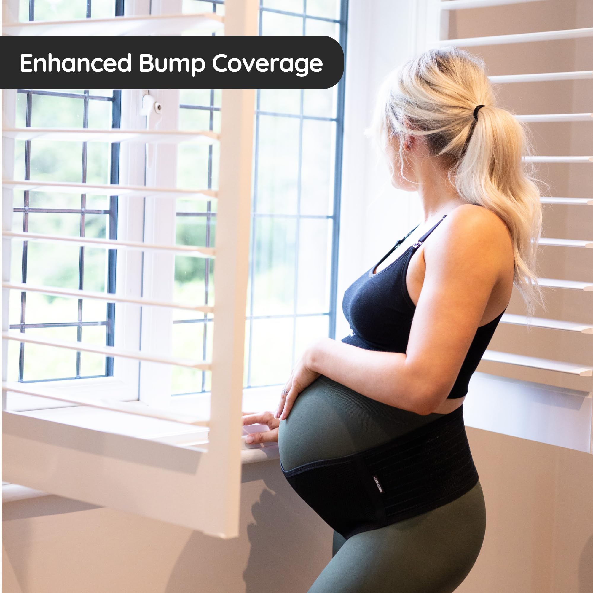 BABYGO® 2 in 1 Pregnancy Belly Band Support for Bump | Pelvic Maternity Belt for Pregnant Women | Helps with Back, Hip Pain | 50 Page Book with Exercises Included | Black One Size — view 8