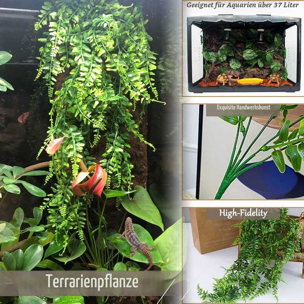 Hamiledyi Reptilienpflanzen, biegbar, Dschungel, Kletterranke, Haustier-Lebensraum-Dekorationen, Blätter, hängende Seide, Terrarium-Pflanze mit Saugnapf für Bartagamen, Eidechsen, Frösche, Schlange