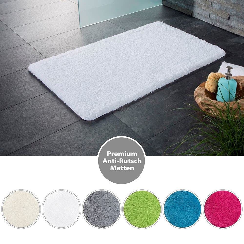 PANA Flauschige Hochflor Badematte in versch. Farben und Größen • Badteppich aus weichen Mikrofasern - rutschfest & waschbar • Duschvorleger 60 x 100 cm • Farbe: Weiß
