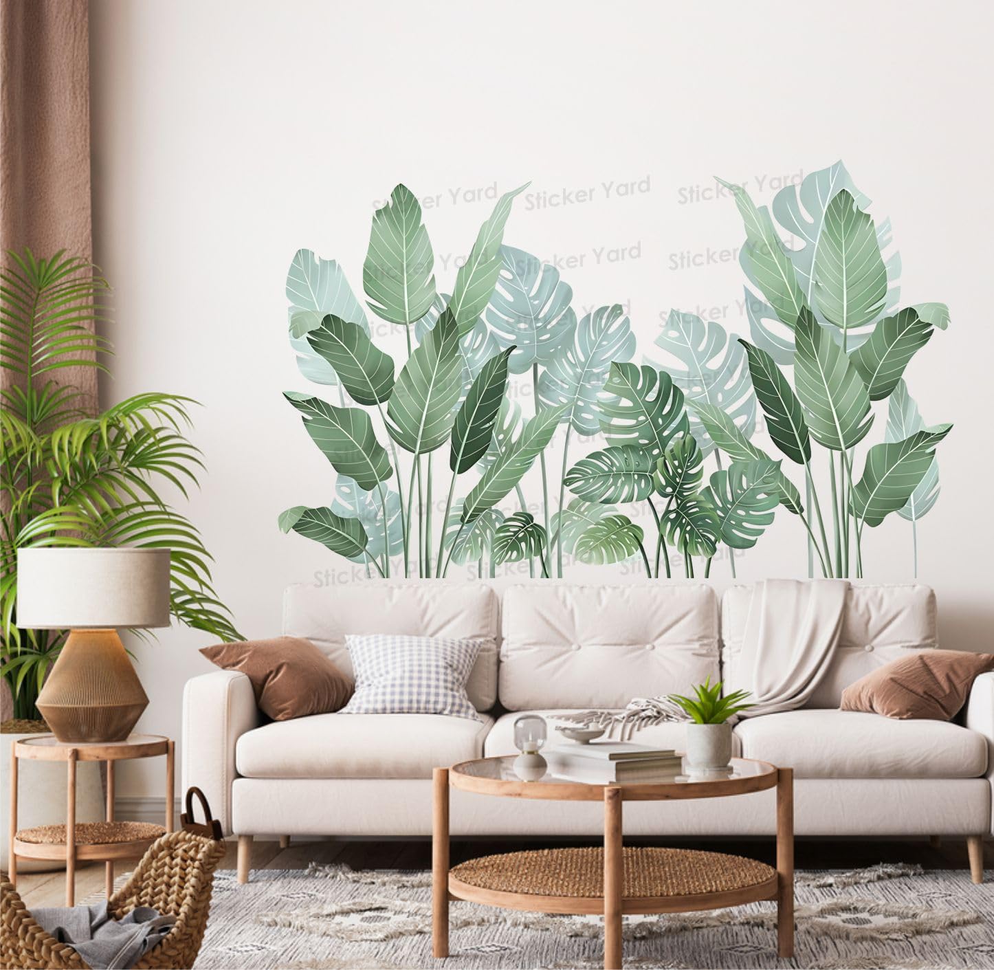 Sticker Yard PVC Vinyl Green Banana Leaves Self-Adhesive Wall Sticker for Home Decor/Decoration - Living Room, Bedroom, Kids Room (Multicolor,Size 110X70CM)-image-17