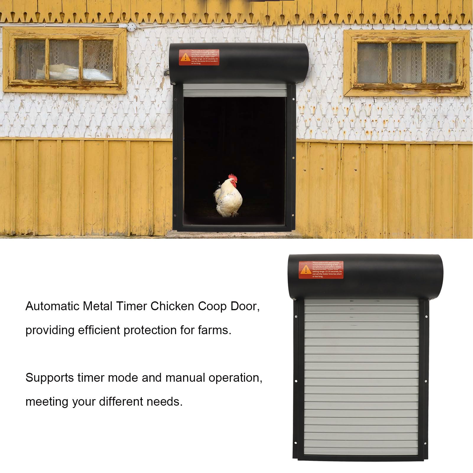 Apriporta Automatico per Pollaio, Porta per Tapparella Elettrica, Strumento di Apertura Manuale in Metallo per Oche, Anatre e Polli con Display a LED per Fattoria (Black)