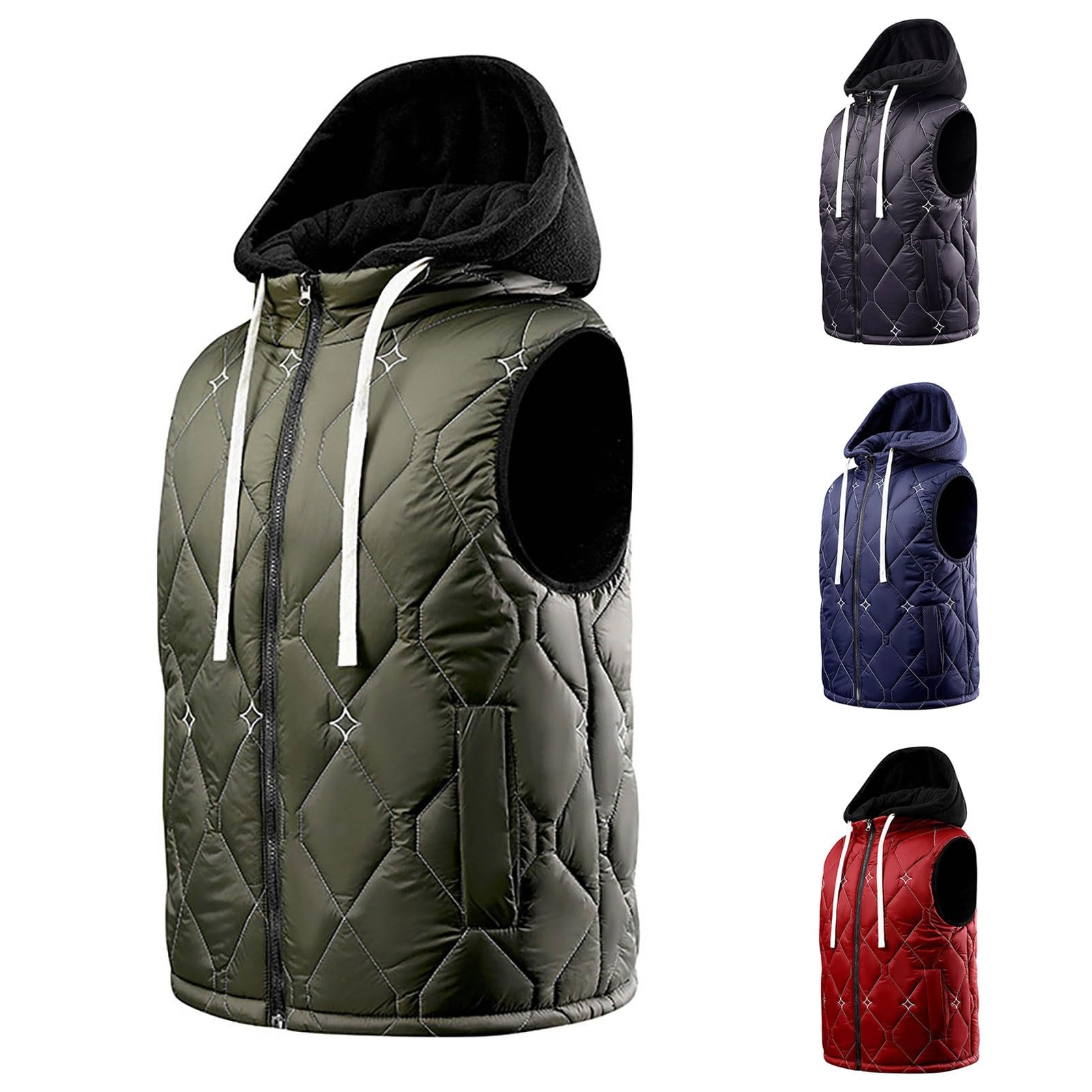 Gilet da uomo corto senza maniche, trapuntato, autunno/inverno, spesso, caldo, invernale, colletto alto, gilet con cerniere, gilet per attività all'aperto