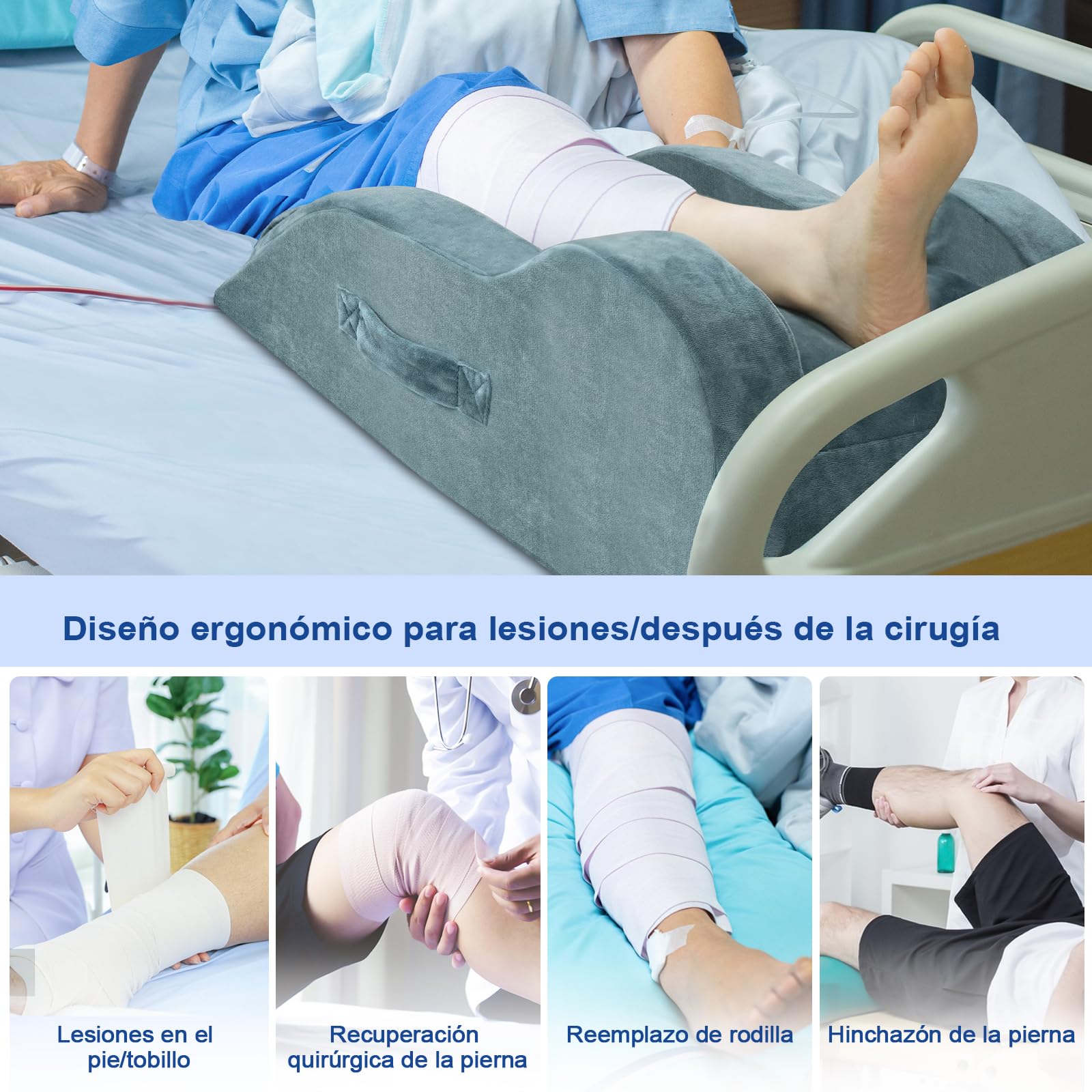 KingPavonini Almohada Elevadora de Piernas Ajustable, Diseño Ergonómico para Mantener la Rodilla Recta. Alivia Hinchazón y Dolor, Mejora la Circulación. Espuma Memoria (Pierna Individual)