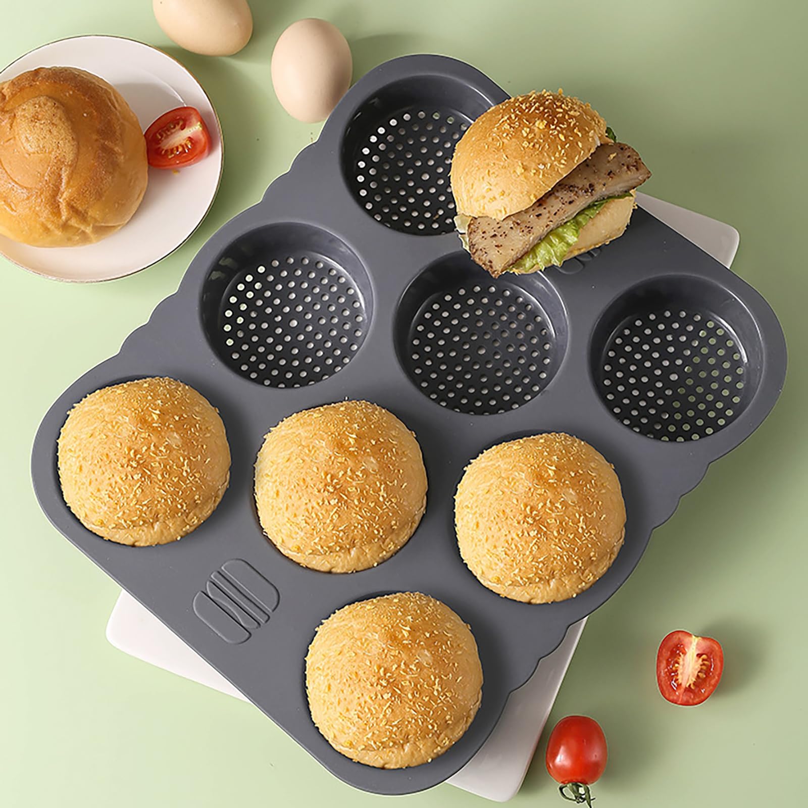 Stampo Per Hamburger 8 Fori In Silicone Con Pennello, 29,8x25,5 Cm, Antiaderente - 3