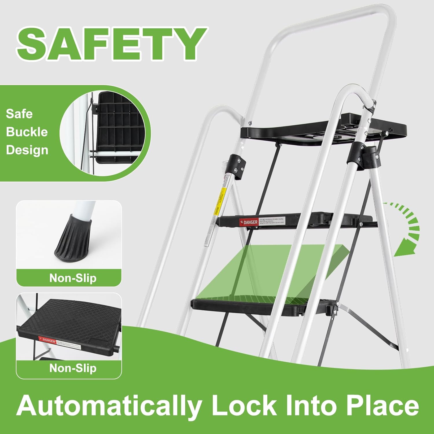 5 Step Ladder, Folding Step Stool with Handle,Tool Platform and Anti-Slip Pedal, Steel Ladder,Lightweight, Perfect for Home and Kitchen, White
