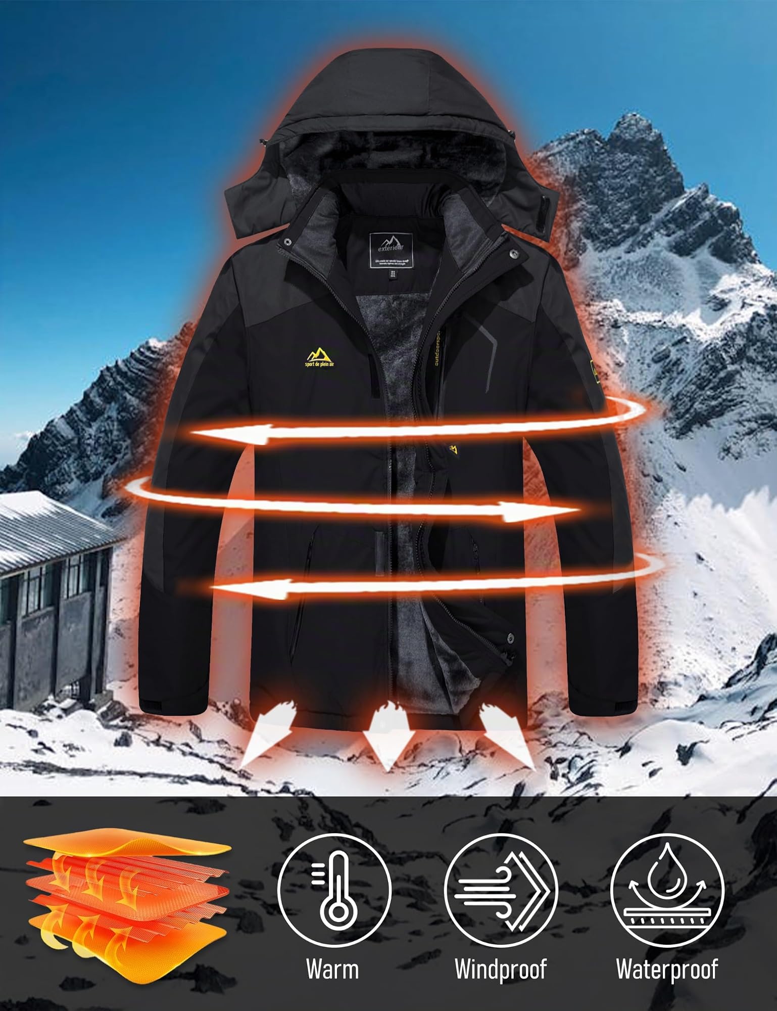 MAGCOMSEN Manteau Ski Homme Veste Imperméable en Polaire Coupe-Vent Chaude Avec Multi-Poches et Capuche Détachable